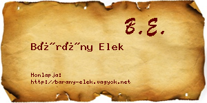 Bárány Elek névjegykártya